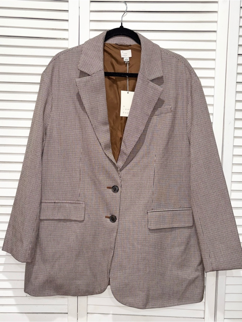 A New Day Houndstooth Single-Breasted  Blazer in Taupe and Brown NWT